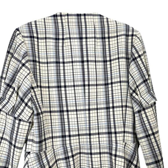 LEWIT Check plaid virgin wool raw edge peplum blazer jacket Sz M - Picture 8 of 11